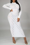 White Casual Solid Hollowed Out O Neck Pencil Skirt Dresses