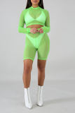 Green Casual Solid Split Joint Half A Turtleneck Long Sleeve Two Pieces