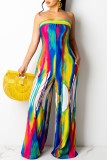 Green Sexy Casual Print Bandage Backless Strapless Regular Jumpsuits