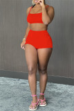 Red Sexy Casual Solid Backless Spaghetti Strap Sleeveless Two Pieces