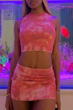Red Casual Print Patchwork O Neck Sleeveless Two Pieces