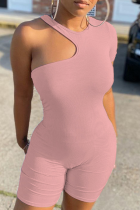 Pink Sexy Solid Split Joint Half A Turtleneck Skinny Jumpsuits