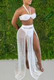 White Sexy Print Polka Dot Bandage Hollowed Out Patchwork Swimwears