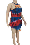 Red Sexy Print Split Joint Asymmetrical Halter Plus Size Jumpsuits