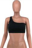 White Sexy Casual Solid Backless One Shoulder Tops