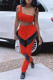 Red Fashion Casual Patchwork Backless One Shoulder Sleeveless Two Pieces