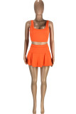 Orange Casual Sportswear Solid Basic U Neck Sleeveless Two Pieces