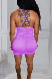 Purple Sexy Solid Hollowed Out Pencil Skirt Dresses
