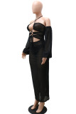 Rose Red Sexy Solid Hollowed Out Patchwork Frenulum See-through Halter Irregular Dress Dresses