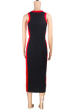 Red Black Casual Print Split Joint O Neck Pencil Skirt Dresses