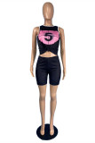 Black Fashion Casual Print Vests O Neck Sleeveless Two Pieces