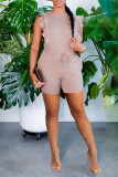 Khaki Fashion Casual Solid Basic O Neck Sleeveless Regular Romper