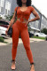Tangerine Red Fashion Casual Solid Draw String V Neck Short Sleeve Two Pieces