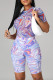 Purple Fashion Casual Print Basic O Neck Short Sleeve Two Pieces