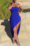 Blue Sexy Solid Patchwork Strapless Irregular Dress Dresses