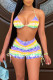 Yellow Sexy Tie Dye Patchwork Frenulum Backless Swimwears
