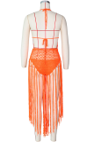 Orange Sexy Solid Hollowed Out Patchwork Swimwears