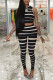 Black Fashion Casual Striped Print Vests Pants O Neck Sleeveless Two Pieces