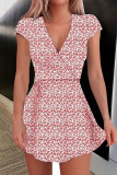 Pink Sweet Print Split Joint V Neck A Line Dresses