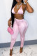 Pink Fashion Sexy Solid Backless Halter Sleeveless Two Pieces