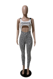 White Sexy Print Patchwork O Neck Skinny Jumpsuits