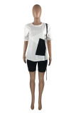 Black Fashion Casual Patchwork Basic O Neck Short Sleeve Two Pieces