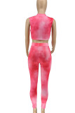 Pink Casual Print Split Joint O Neck Sleeveless Two Pieces