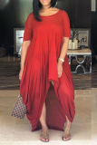 Blue Casual Solid Patchwork O Neck Irregular Dress Dresses