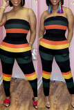 Red Fashion Sexy Striped Print Backless Strapless Regular Jumpsuits