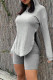 Grey Fashion Casual Solid Slit Hooded Collar Long Sleeve Two Pieces