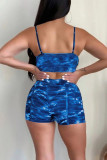 Purple Sexy Print Patchwork Asymmetrical Spaghetti Strap Sleeveless Two Pieces