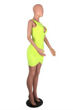 Fluorescent Green Fashion Sexy Solid Hollowed Out O Neck Sleeveless Dress