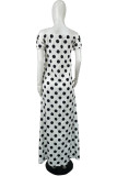 White Fashion Casual Dot Print Backless Off the Shoulder Short Sleeve Dress