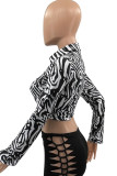 Black And White Fashion Casual Print Basic Turndown Collar Tops