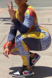 Colour Sexy Print Patchwork V Neck Skinny Jumpsuits