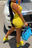 Yellow Casual Solid Patchwork U Neck Sleeveless Two Pieces