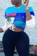 Blue Casual Print Patchwork Draw String O Neck T-Shirts