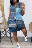 Red Fashion Casual Print Basic V Neck Vest Dress