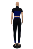 Red Sportswear Solid Patchwork V Neck Short Sleeve Two Pieces