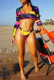 Purple Fashion Sexy Print Basic Swimwears