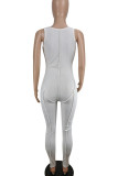 White Casual Solid Patchwork U Neck Skinny Jumpsuits