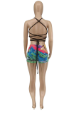 Colour Sexy Print Hollowed Out Patchwork Swimwears