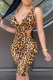 Leopard Print Sexy Leopard Hollowed Out V Neck Skinny Jumpsuits