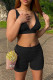 Black Sexy Casual Solid Backless V Neck Sleeveless Two Pieces