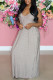 Grey Casual Striped Print Patchwork U Neck Straight Dresses