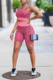Rose Red Sexy Leopard Patchwork U Neck Sleeveless Two Pieces
