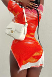 Red Fashion Sexy Print Asymmetrical O Neck Short Sleeve Two Pieces