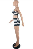 Black And White Fashion Sexy Striped Print Backless Swimwears