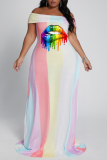 White Sexy Print Split Joint Asymmetrical Collar Straight Dresses
