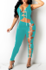 Blue Sexy Solid Patchwork V Neck Skinny Jumpsuits